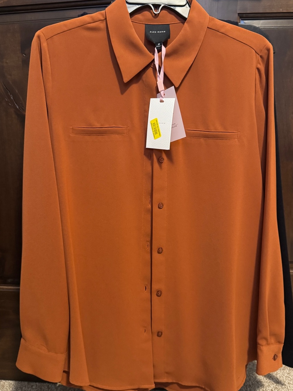 NWT Alex Marie Piper  Crepe de Chine  Long Sleeve Button down ~ Ginger , size M